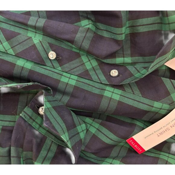 TALBOTS Non-Iron Tartan Plaid Shirt Pop Over Size 12 Diamente Buttons Tunic - Picture 4 of 6